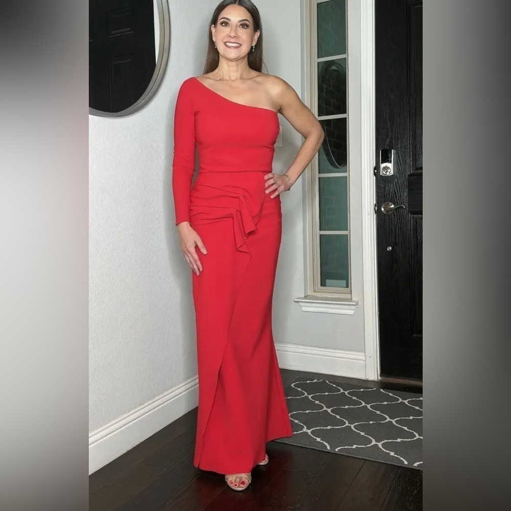 Chiara Boni Kimina Gown Elegant Red One-Shoulder Dress size 48 or US size 12 - Picture 5 of 13